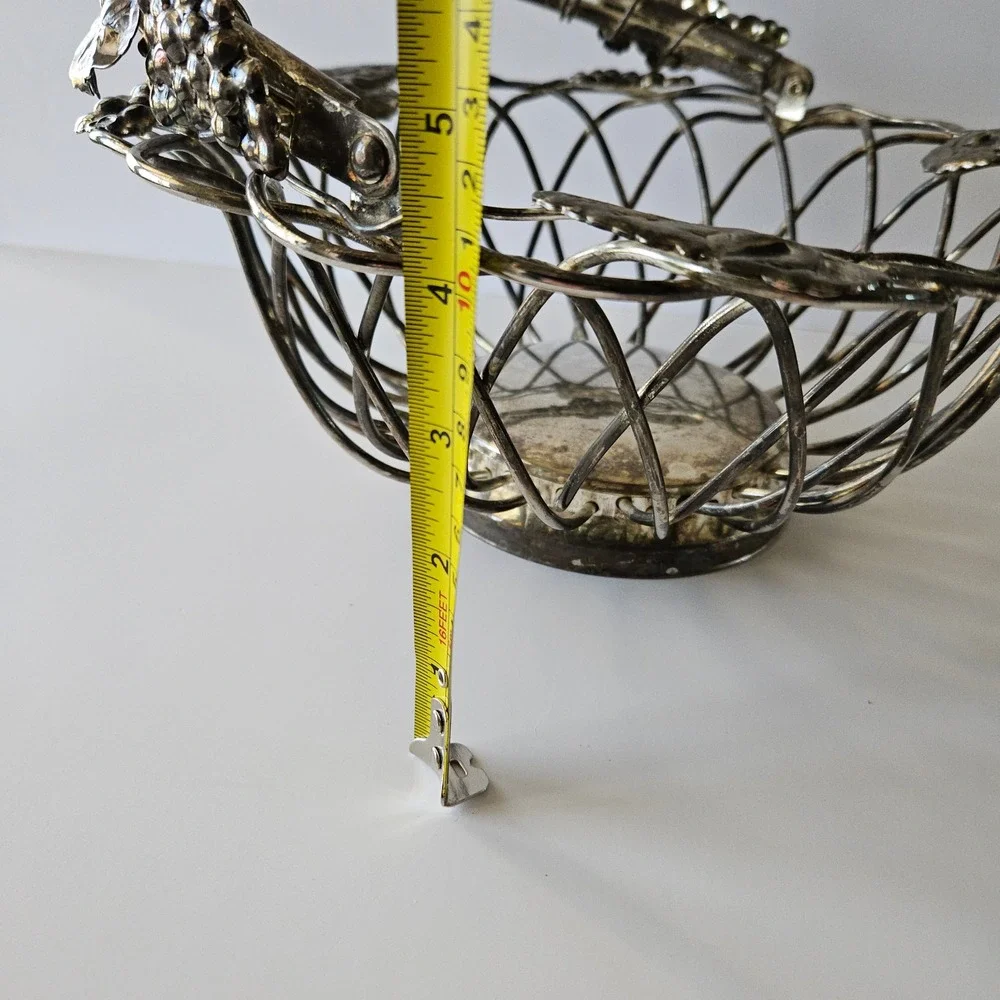 Vtg GODINGER Silver-Plated Wire Grapevine Basket - 12in - Bread Rolls Fruit Leaf